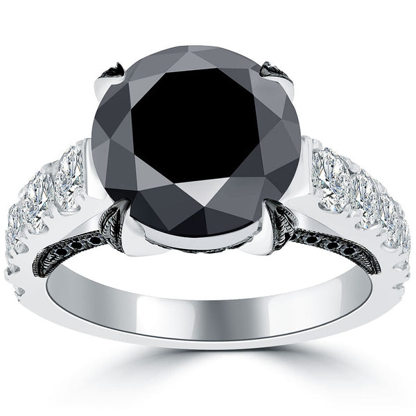 6.05 Carat Certified Natural Black Diamond Engagement Ring 14k White Gold