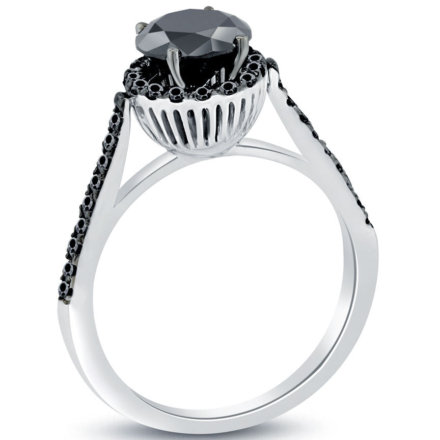 2.01 Carat Certified Natural Black Diamond Engagement Ring 14k White Gold