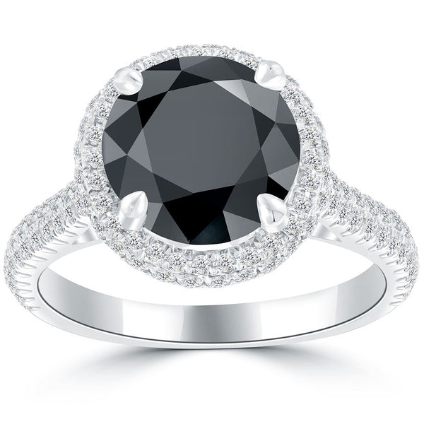 4.28 Carat Certified Natural Black Diamond Engagement Ring Set in Platinum