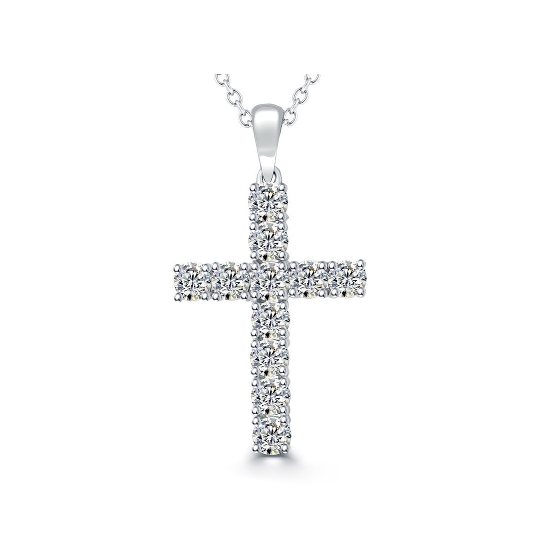 1.65 Carat Natural Diamond Cross Pendant Necklace in 14k White Gold - CR-001