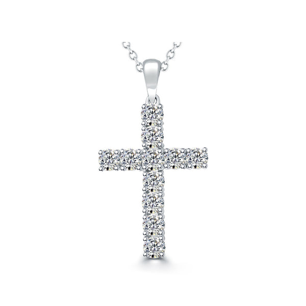 1.65 Carat Natural Diamond Cross Pendant Necklace in 14k White Gold - CR-001