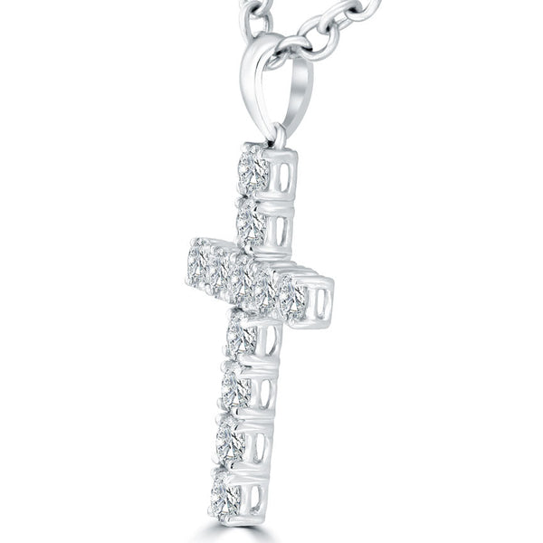1.65 Carat Natural Diamond Cross Pendant Necklace in 14k White Gold - CR-001