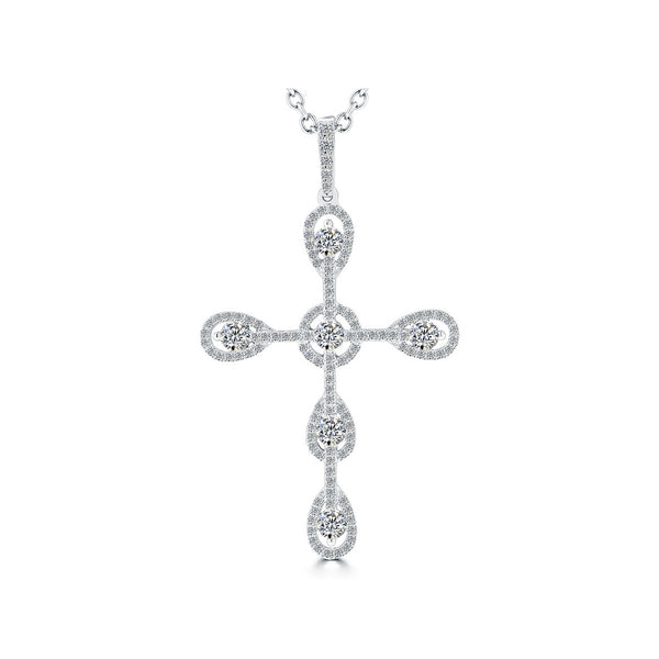 1.20 Carat Art Deco Diamond Cross Pendant Necklace in 14k White Gold - CR-023