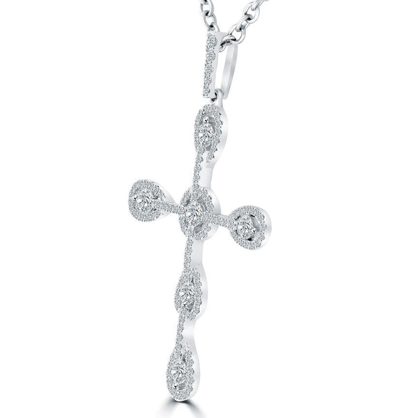 1.20 Carat Art Deco Diamond Cross Pendant Necklace in 14k White Gold - CR-023