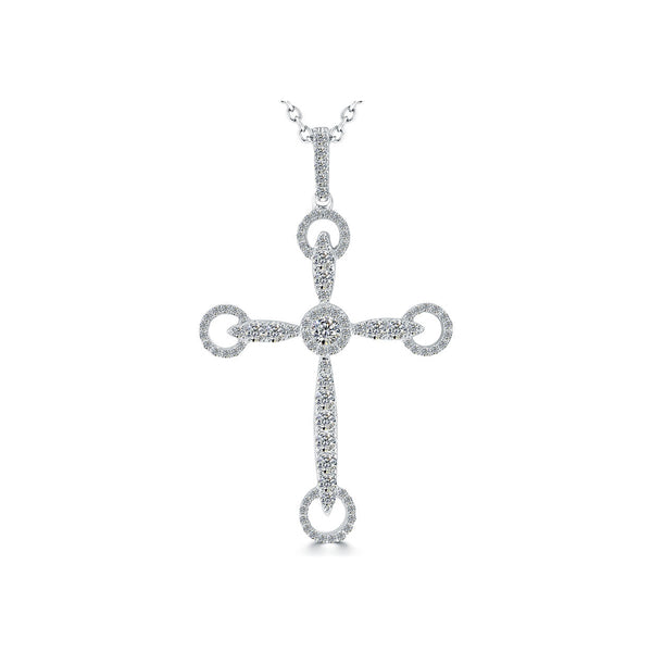 1.15 Carat Art Deco Diamond Cross Pendant Necklace in 14k White Gold - CR-025