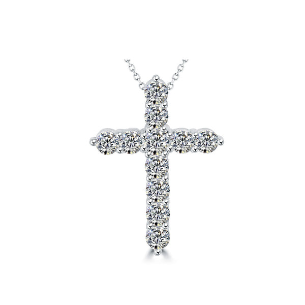 1.50 Carat Natural Diamond Cross Pendant Necklace in 14k White Gold - CR-026