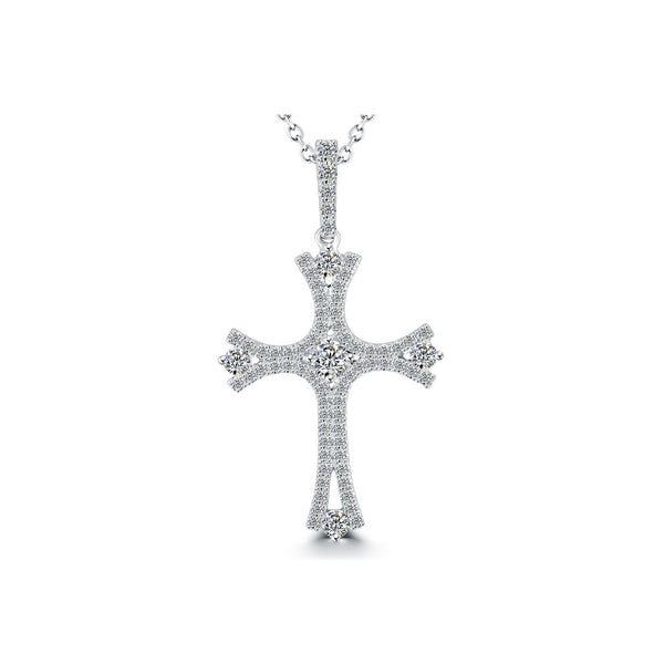 0.75 Carat Art Deco Diamond Cross Pendant Necklace in 14k White Gold - CR-027