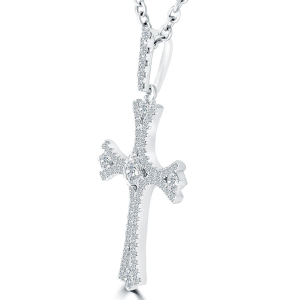 0.75 Carat Art Deco Diamond Cross Pendant Necklace in 14k White Gold - CR-027