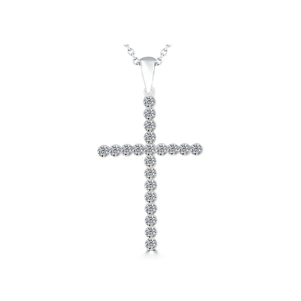 0.95 Carat Natural Diamond Cross Pendant Necklace in 14k White Gold - CR-028