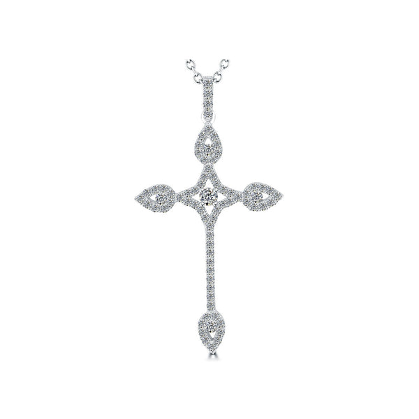 1.55 Carat Art Deco Diamond Cross Pendant Necklace in 14k White Gold - CR-029