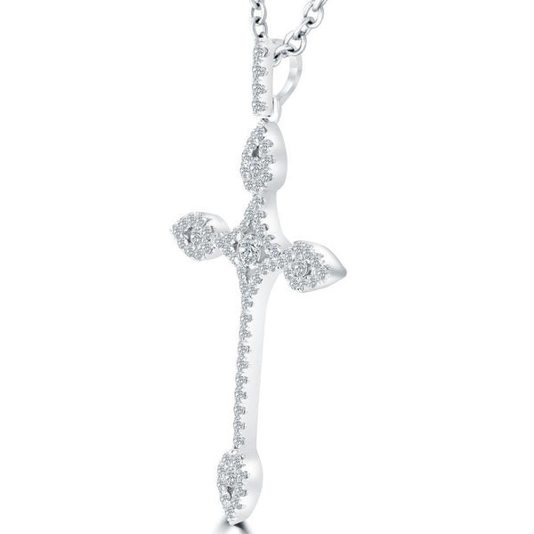 1.55 Carat Art Deco Diamond Cross Pendant Necklace in 14k White Gold - CR-029