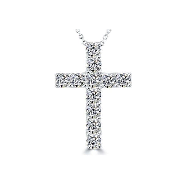 2.00 Carat Natural Diamond Cross Pendant Necklace in 14k White Gold - CR-032