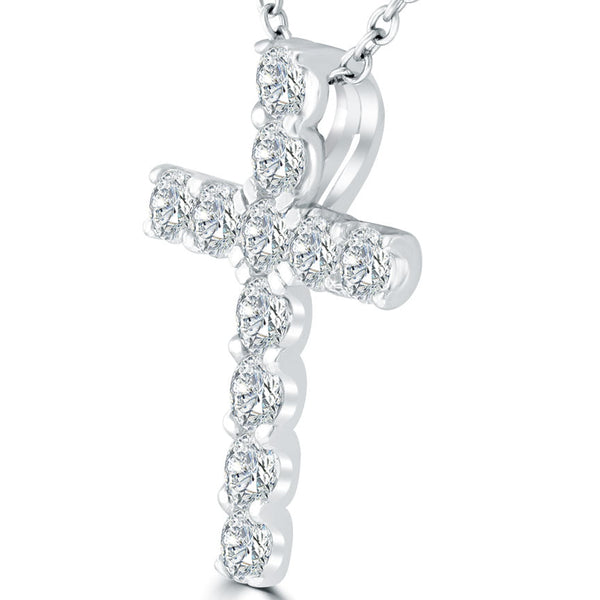 2.00 Carat Natural Diamond Cross Pendant Necklace in 14k White Gold - CR-032