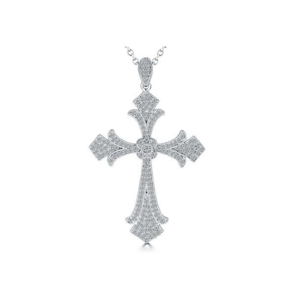 1.20 Carat Art Deco Diamond Cross Pendant Necklace in 14k White Gold - CR-033