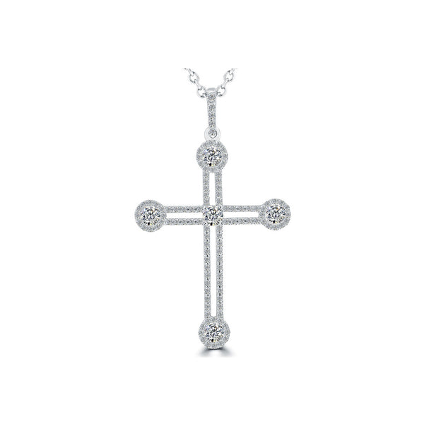 1.35 Carat Art Deco Diamond Cross Pendant Necklace in 14k White Gold - CR-034