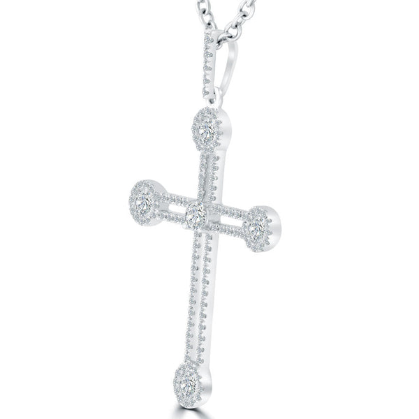 1.35 Carat Art Deco Diamond Cross Pendant Necklace in 14k White Gold - CR-034