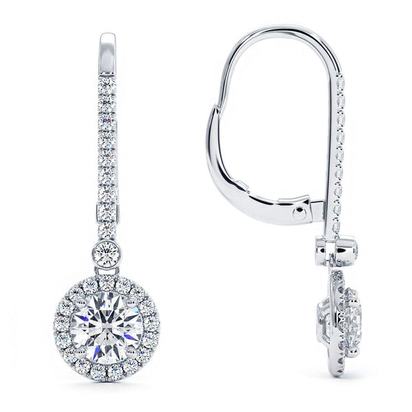 1.45 Carat Round Diamond Leverback Hanging Drop Earrings 18k White Gold