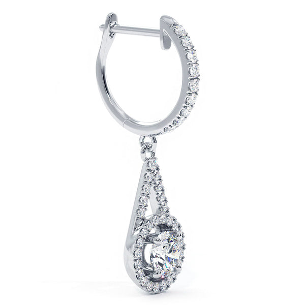 1.55 Carat Round Diamond Leverback Hanging Drop Earrings 18k White Gold