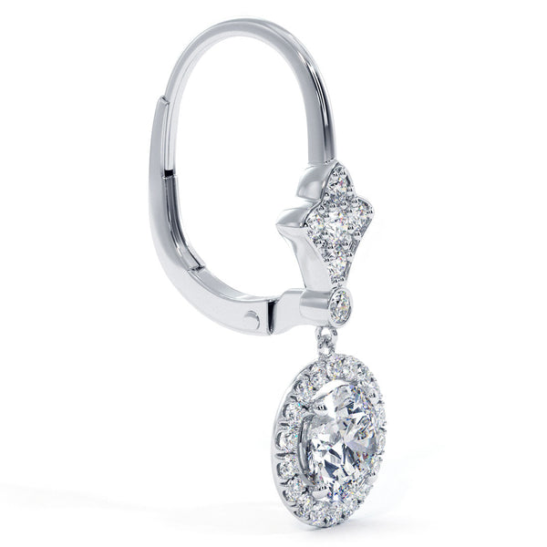 2.00 Carat Round Diamond Leverback Hanging Drop Earrings 18k White Gold
