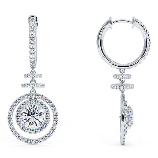 2.55 Carat Round Diamond Leverback Hanging Drop Earrings 18k White Gold