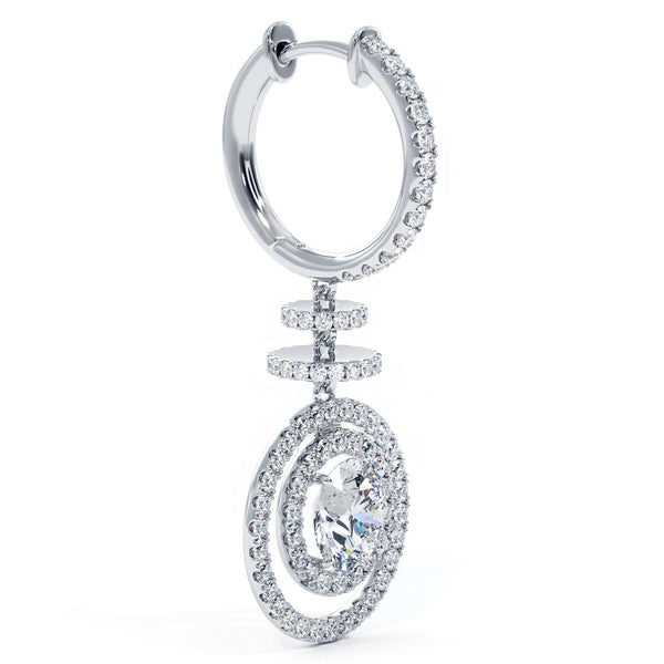 2.55 Carat Round Diamond Leverback Hanging Drop Earrings 18k White Gold