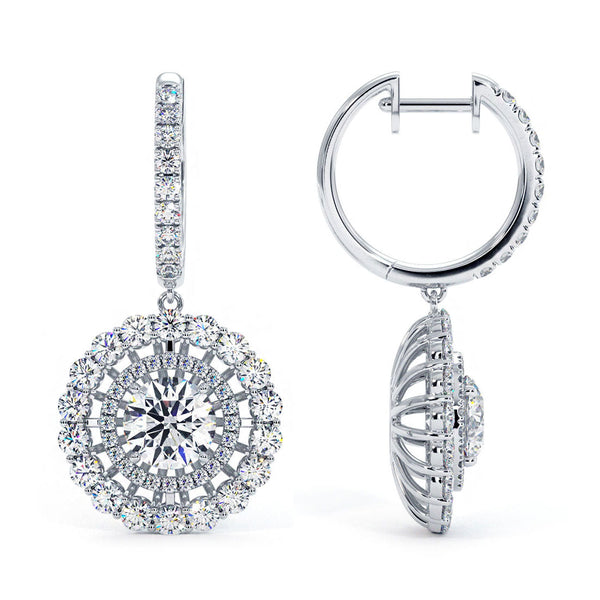 4.10 Carat Round Diamond Leverback Hanging Drop Earrings 18k White Gold