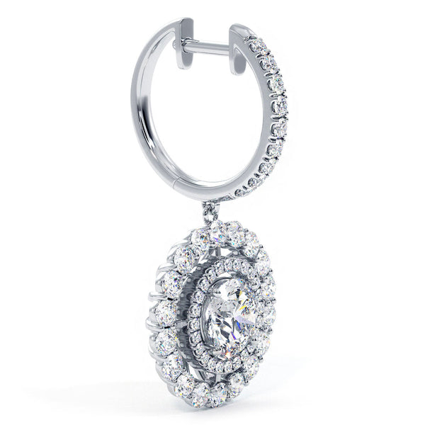 4.10 Carat Round Diamond Leverback Hanging Drop Earrings 18k White Gold