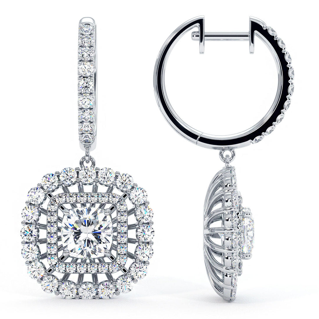 4.20 Carat Round Diamond Leverback Hanging Drop Earrings 18k White Gold