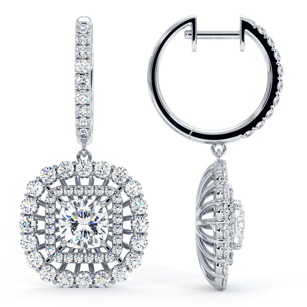 4.20 Carat Round Diamond Leverback Hanging Drop Earrings 18k White Gold