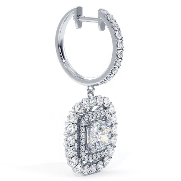 4.20 Carat Round Diamond Leverback Hanging Drop Earrings 18k White Gold