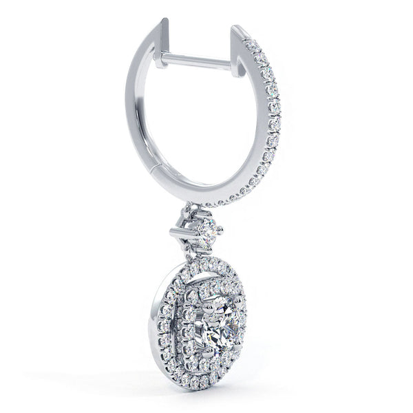 1.36 Carat Round Diamond Leverback Hanging Drop Earrings 18k White Gold
