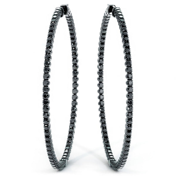 6.90 Carat Large inside out Black Diamond hoop earrings 14k Black Gold