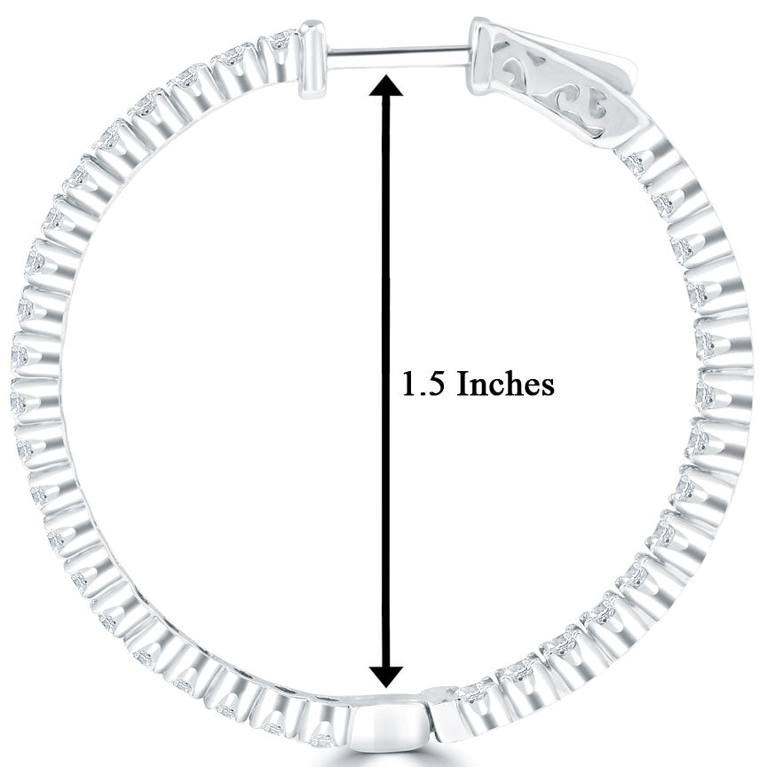 2.10 Carat F-VS-SI Large inside out Diamond hoop earrings 14k White Gold