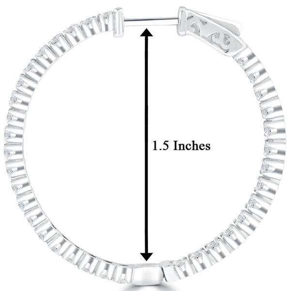 2.10 Carat F-VS-SI Large inside out Diamond hoop earrings 14k White Gold