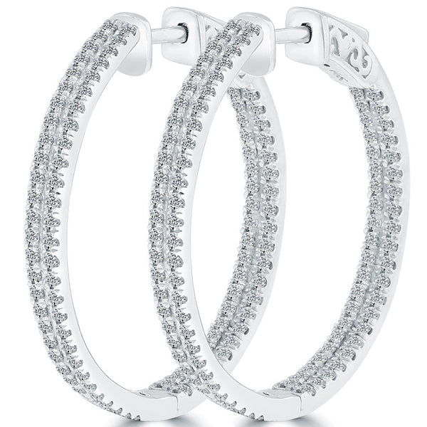 2.10 Carat F-VS-SI Large inside out Pave Diamond hoop earrings 14k White Gold