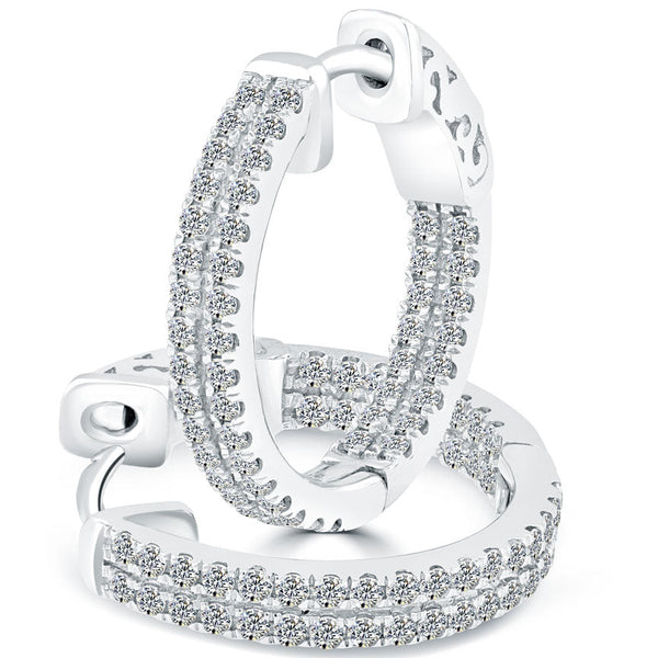 1.15 Carat F-VS-SI Medium Size inside out Diamond hoop earrings 14k White Gold