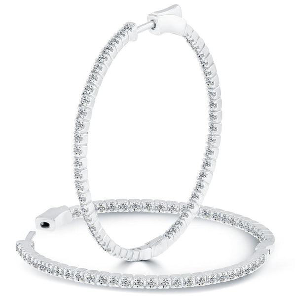1.55 Carat F-VS-SI Large inside out Diamond hoop earrings 14k White Gold