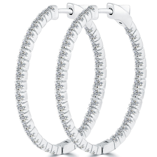 1.98 Carat F-VS-SI Large inside out Diamond hoop earrings 14k White Gold