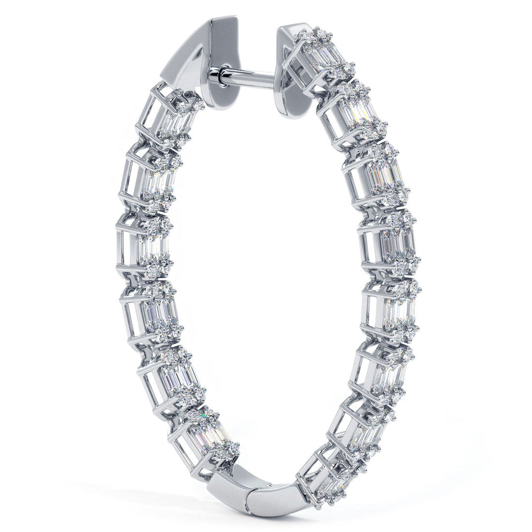 2.55 Carat Large inside out Emerald Cut Cluster Diamond hoop earrings 14k White Gold