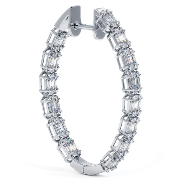 2.55 Carat Large inside out Emerald Cut Cluster Diamond hoop earrings 14k White Gold