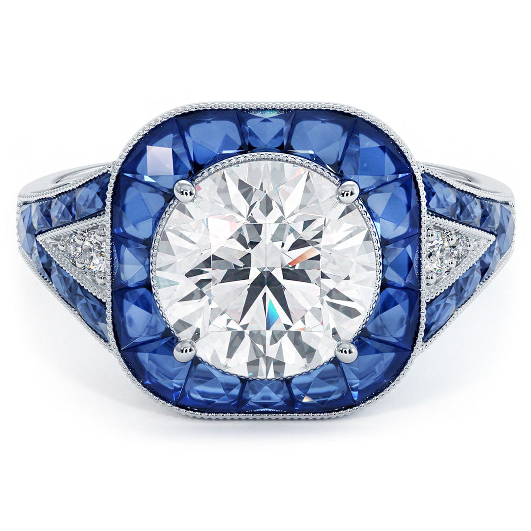 1.5 Carat Round Brilliant Antique Art Deco Sapphire & Diamond