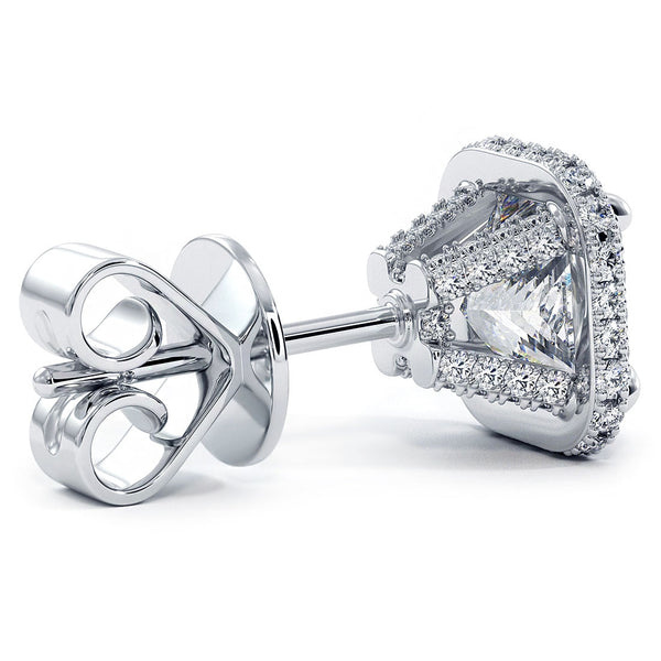 2.67 Carat J-SI1 Princess Cut Pave Halo Diamond Studs Earrings 18k White Gold