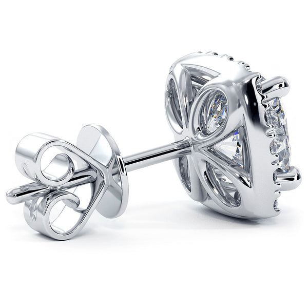 1.02 Carat F-VS Cushion Cut Pave Halo Diamond Studs Earrings 18k White Gold