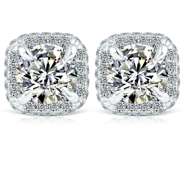1.75 Carat F-VS1 Pave Halo Diamond Studs Earrings 18k White Gold