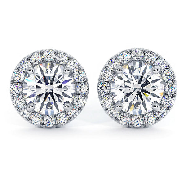 1.30 Carat G-SI Pave Halo Diamond Studs Earrings 18k White Gold