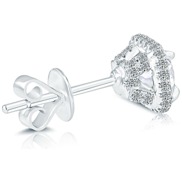 1.75 Carat F-VS1 Pave Halo Diamond Studs Earrings 18k White Gold