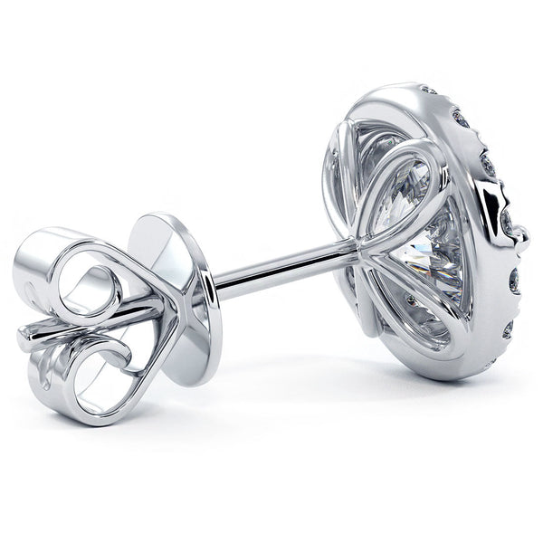 2.50 Carat G-SI Pave Halo Diamond Studs Earrings 18k White Gold