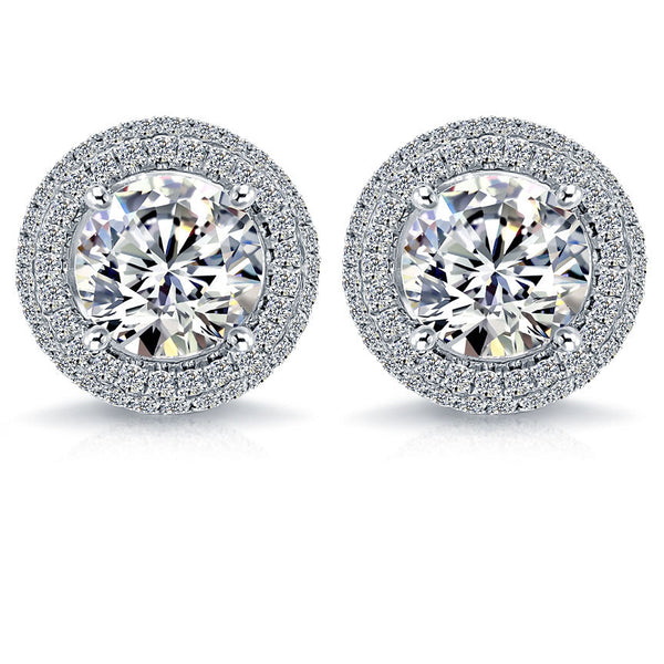 2.67 Carat H-SI2 Pave Halo Diamond Studs Earrings 18k White Gold