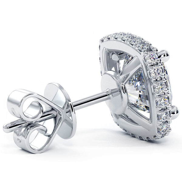 2.65 Carat F-SI Cushion Cut Pave Halo Diamond Studs Earrings 18k White Gold