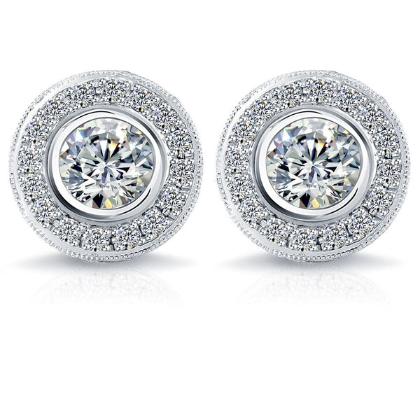2.00 Carat G-SI1 Pave Halo Diamond Studs Earrings 14k White Gold